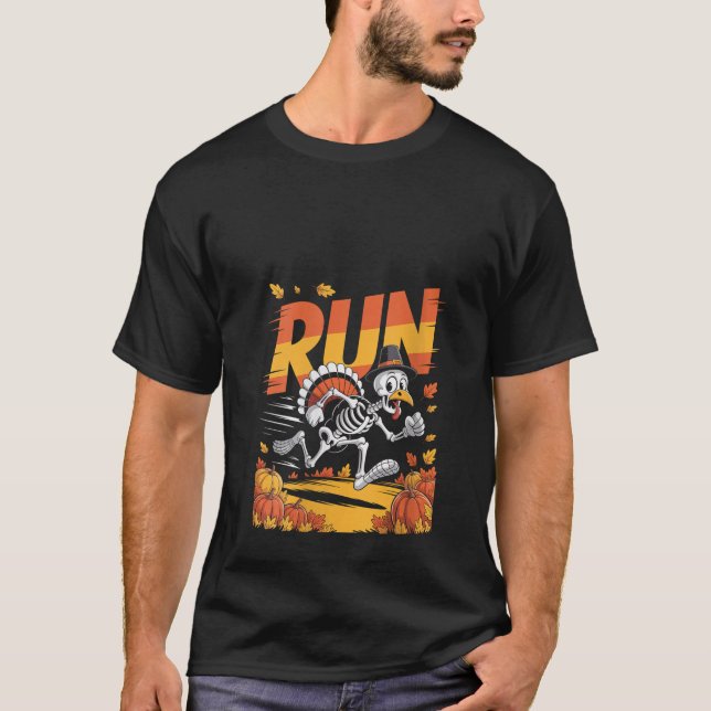 Womens Funny Skeleton Turkey Run Thanksgiving Fall T-Shirt (Front)