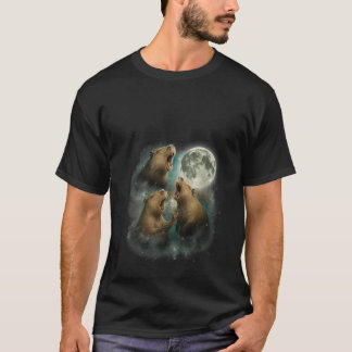 Womens Funny Three Capybaras Howling at the Moon C T-Shirt