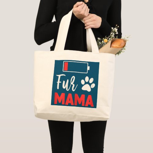 Womens Funny Tired Low Battery Dog Mom Cat Mom Large Tote Bag