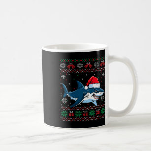 Womens Funny Ugly Christmas Shark Santa Hat Lights Coffee Mug