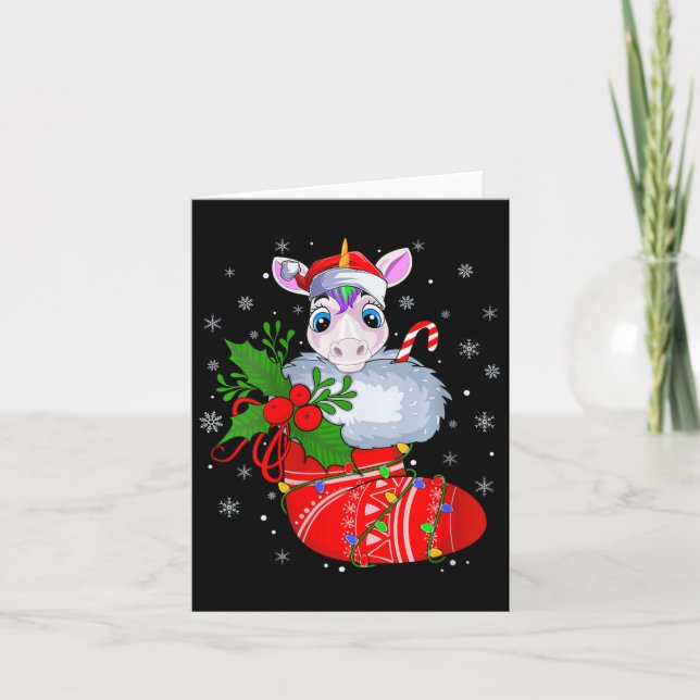 Womens Funny Unicorn In Christmas Socks Santa Clau Card (Front)