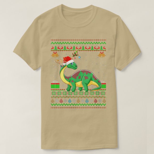 Womens Funny Xmas Lighting Santa Hat Ugly Brontosa T-Shirt (Design Front)