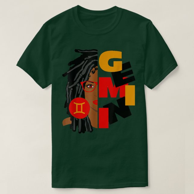 Womens Gemini Girl Afro Locs Girl Zodiac Signs Bir T-Shirt (Design Front)