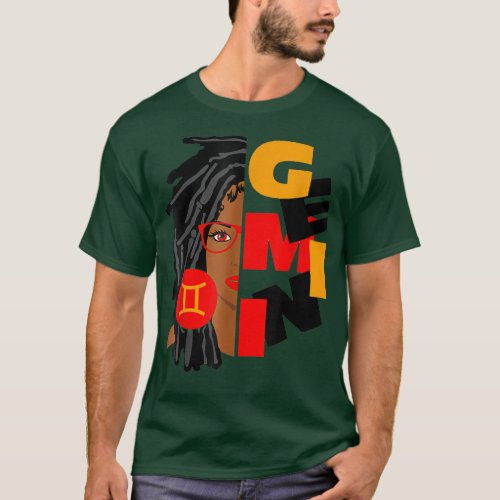 Womens Gemini Girl Afro Locs Girl Zodiac Signs Bir T_Shirt