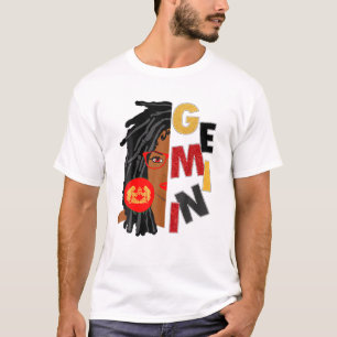 Womens Gemini Girl Afro Locs Girl Zodiac Signs Bir T-Shirt