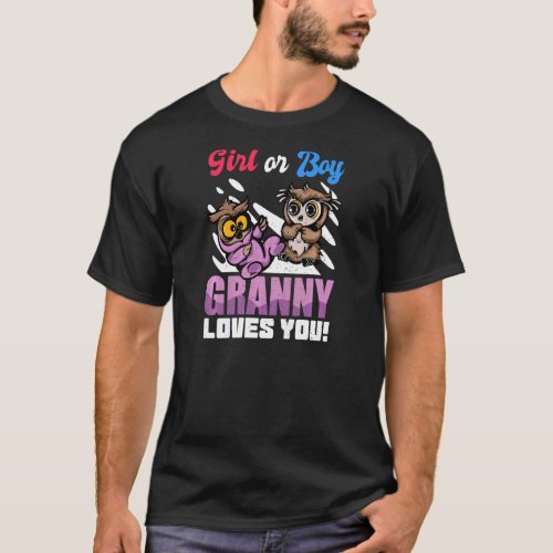 Womens Gender Reveal Granny Love Cute Girl Boy Owl T_Shirt