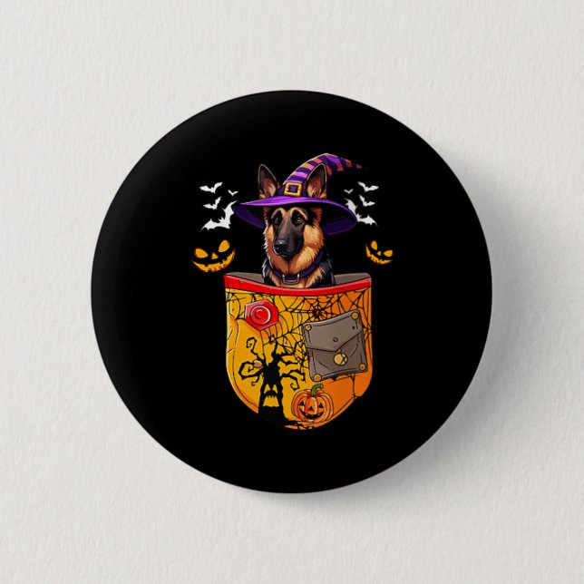 Womens German Shepherd As Witch In Pocket Button (Front)