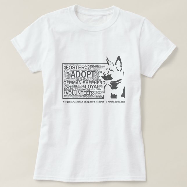 Women's German Shepherd Word Cloud Rescue Gray T-Shirt (Design Front)
