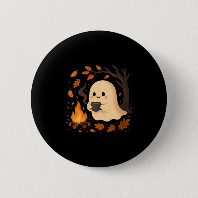 Womens Ghost By Campfire With Mug V-neck  Button (Front)