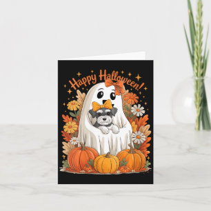 Womens Ghost Holding Miniature Schnauzer Dog Card