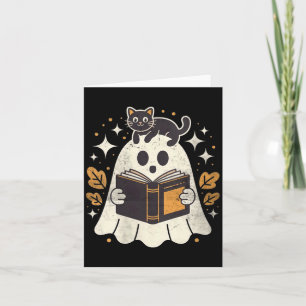 Womens Ghost Reading Book Halloween Library Black Card