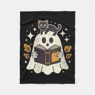 Womens Ghost Reading Book Halloween Library Black Fleece Blanket