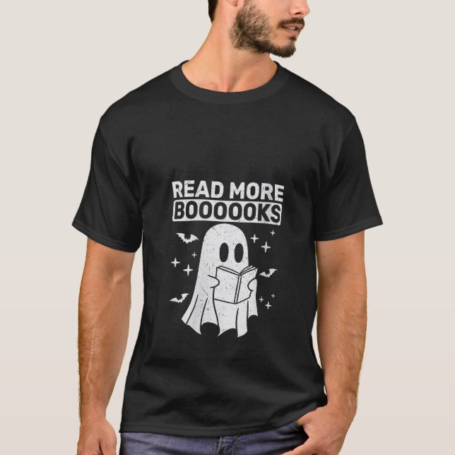 Womens Ghost Reading Books Teacher Student Hallowe T-Shirt (Front)