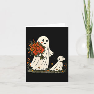 Womens Ghost Walking Dog Spooky Funny Halloween Card