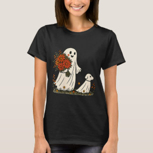 Womens Ghost Walking Dog Spooky Funny Halloween T-Shirt