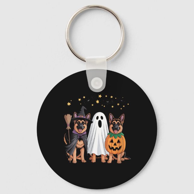 Womens Ghost Witch Pumpkin German Shepherd Dog Keychain (Front)