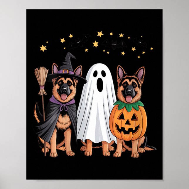 Womens Ghost Witch Pumpkin German Shepherd Dog Poster (Front)