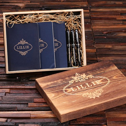 Women's Gift Set: 3 Pens & Blue Bound Journals (Inside)
