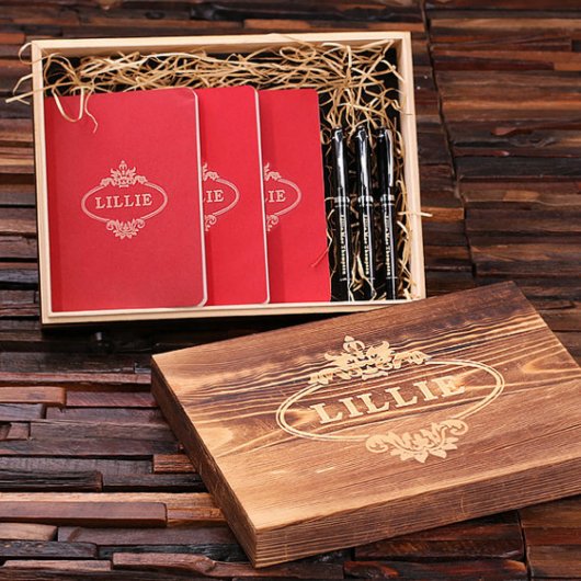 Women's Gift Set: 3 Pens & Red Bound Journals (Inside)