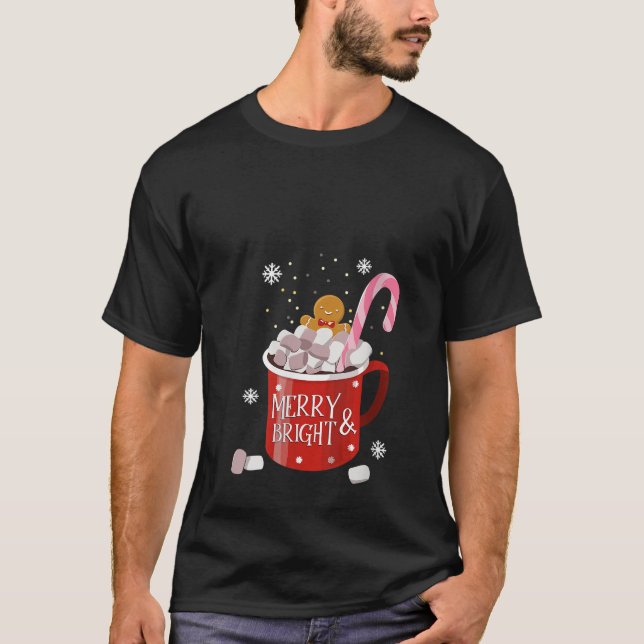 Womens Gingerbread Retro Merry And Bright Christma T-Shirt (Front)