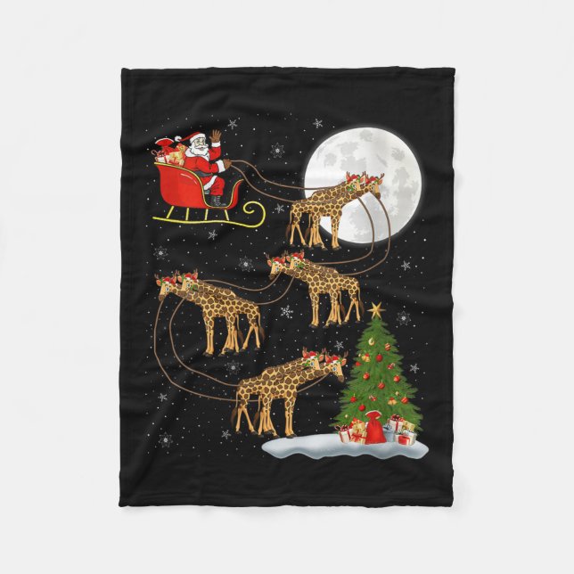 Womens Giraffe Santa Sleigh Flying Funny Magical C Fleece Blanket (Front)
