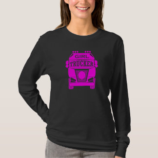 Womens Girl Trucker Hot Pink Truck Driver T-Shirt