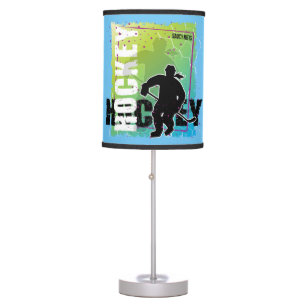 Women's Girls Abstract Hockey Player Blue Green Table Lamp