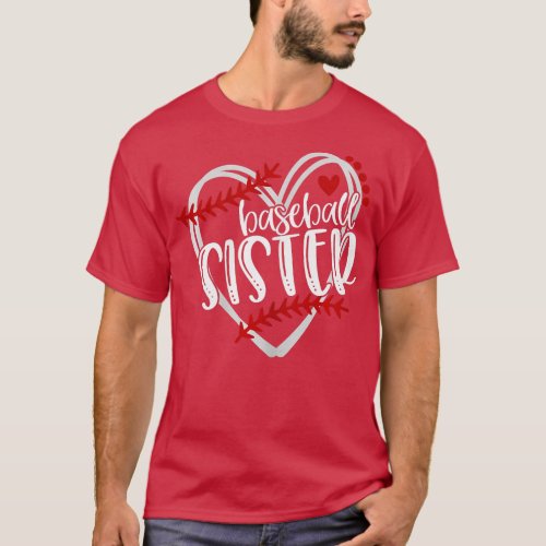 Womens Girls Baseball Sister Heart  Distressed Des T_Shirt