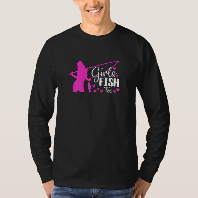Womens Girls Fish Too Fisher Fishing Girls Pink St T-Shirt (Front)