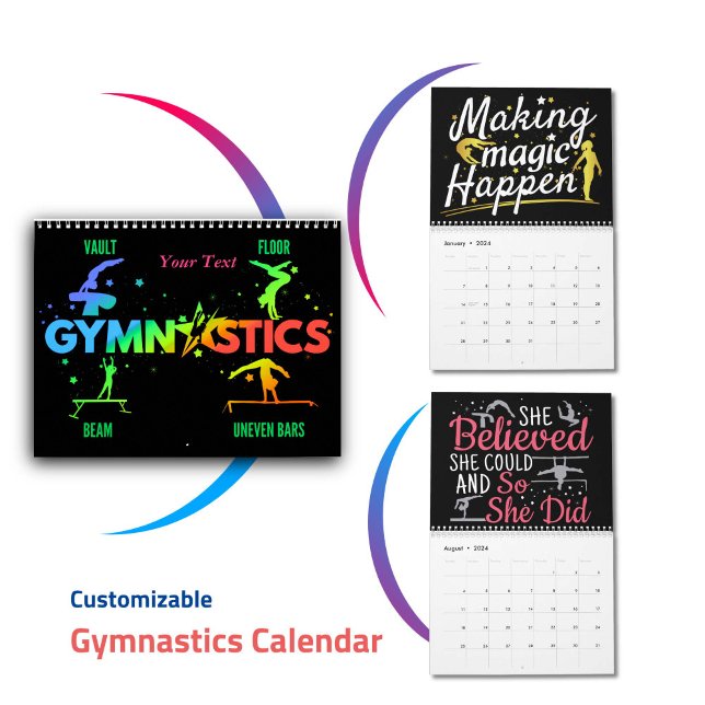 Women's Girls Gymnastics Motivational Gymnast 2024 Calendar (Girls Gymnastics Calendar 2024 - Customizable motivational Women's gymnast wall calendar)