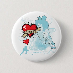 Women's Girls Hockey Heart Love Hockey Flare Button