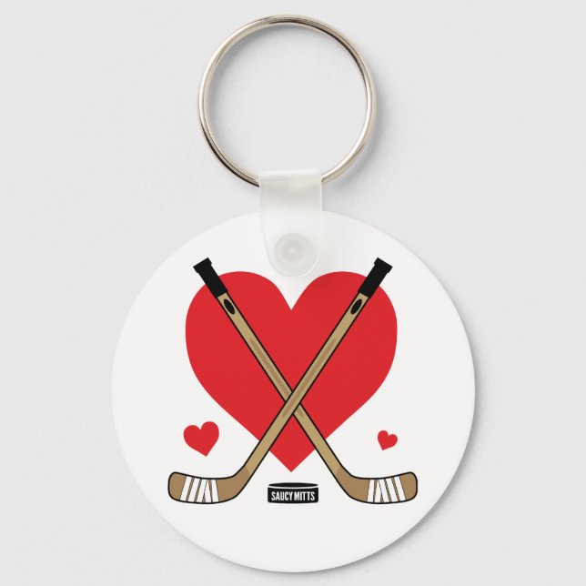 Women's Girls Love Heart Hockey Sticks Keychain (Front)