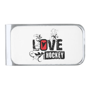 Women's Girls Love Heart Hockey Swirl Silver Finish Money Clip