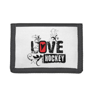 Women's Girls Love Heart Hockey Swirl Tri-fold Wallet