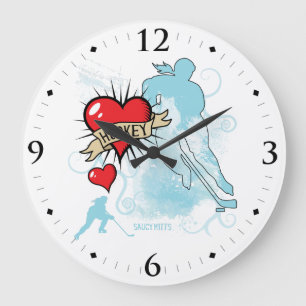 Women's Girls Love Heart Hockey Tattoo Style Large Clock