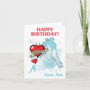 Women's Girls Personalized Hockey Birthday Heart Card