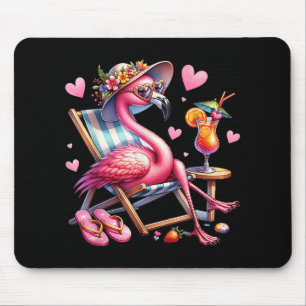 Womens Girls Pink Flamingo Beach Palm Tree Cute Fl Mouse Pad