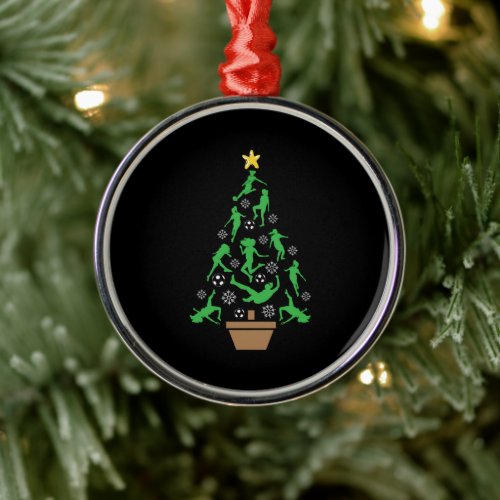 Women's Girls Soccer Christmas Tree Metal Ornament