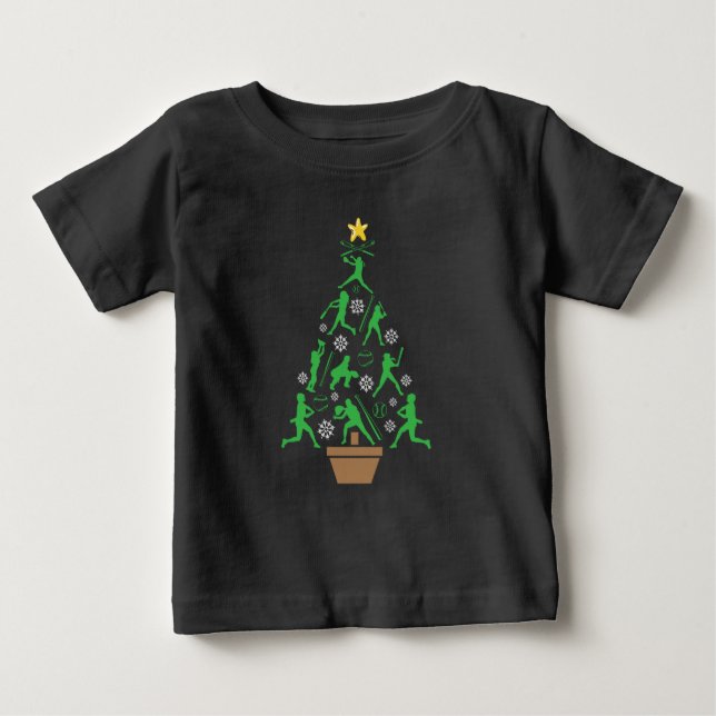 Women's Girls Softball Christmas Tree Baby T-Shirt (Front)