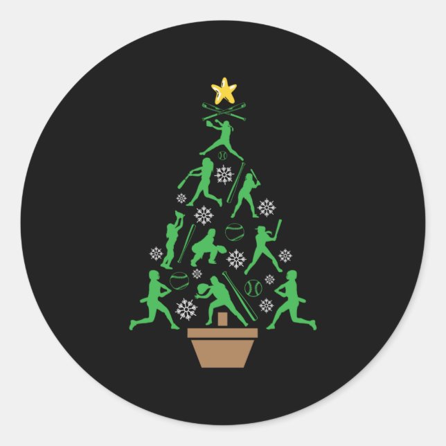 Women's Girls Softball Christmas Tree Classic Round Sticker (Front)
