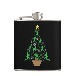 Women's Girls Softball Christmas Tree Flask