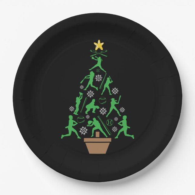 Women's Girls Softball Christmas Tree Paper Plates (Front)