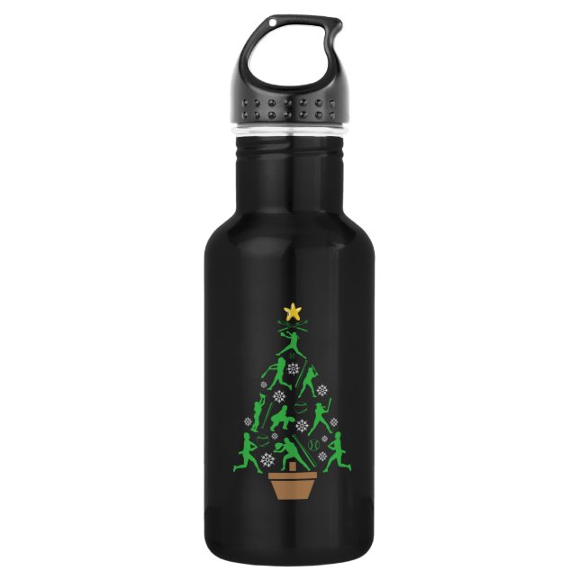 Women's Girls Softball Christmas Tree Stainless Steel Water Bottle (Front)