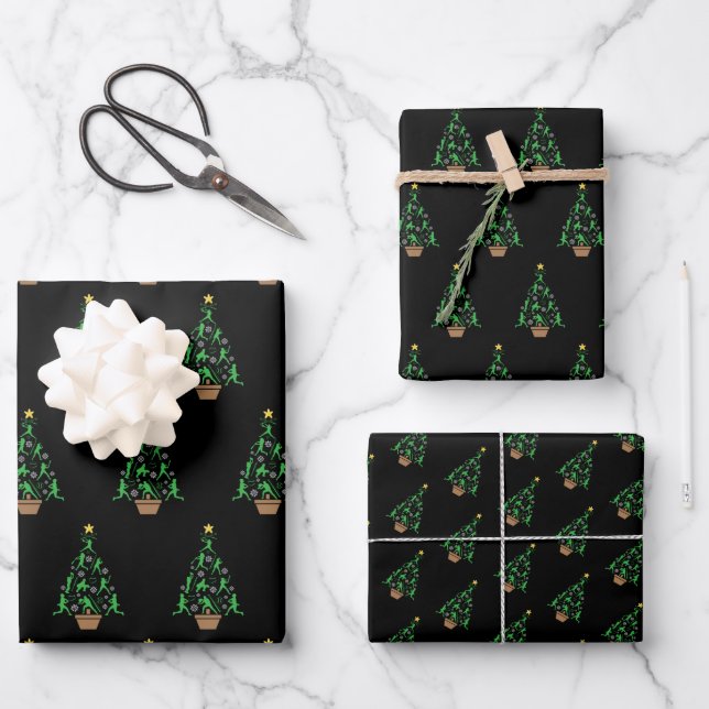 Women's Girls Softball Christmas Tree Wrapping Paper Sheets (Front)