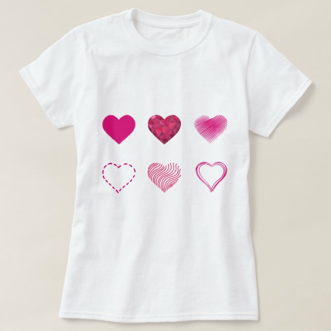 Womens Girls T-Shirt Pink Valentine's Hearts (Design Front)