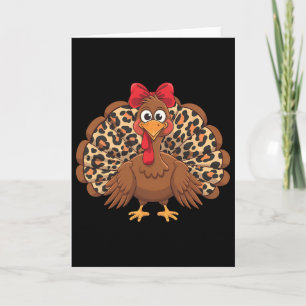 Womens Girls Thanksgiving Leopard Turkey Autumn Fa Card