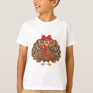 Womens Girls Thanksgiving Leopard Turkey Autumn Fa T-Shirt