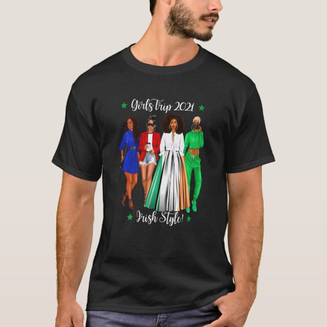Womens Girls Trip Irish Vacation Black Woman Hen D T-Shirt (Front)