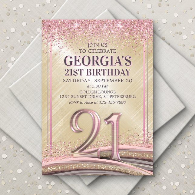 Womens Glam 21st Birthday Invitation (Creator Uploaded)