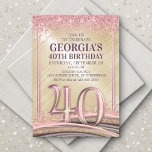 Womens Glam 40th Birthday Invitation<br><div class="desc">This birthday design is shimmering with girly elegance and grace, just like her. Featuring vintage-style typography, glitter, streamers, and confetti, this design is the perfect touch of sweetness and style for her big day. The rose pink and gold color scheme and the glimmering metallic textures exude romance and playfulness. Perfect...</div>